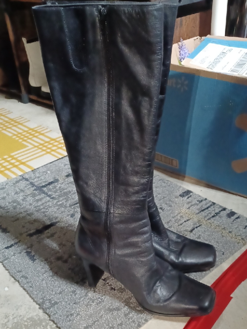 Amanda Smith Black Leather Knee-High Heeled Boots